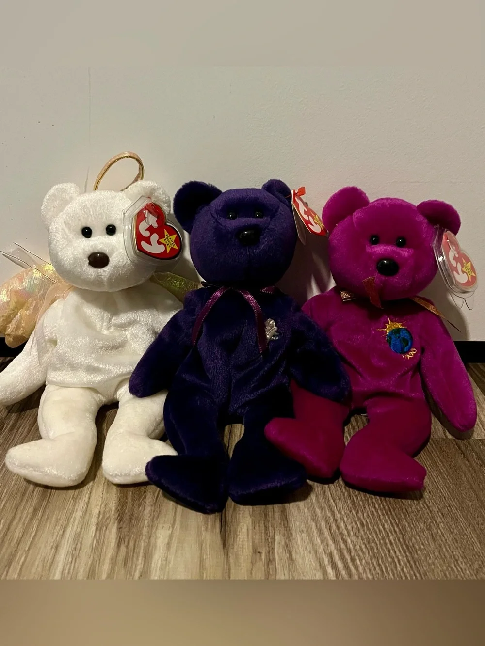 Bundle of three TY Beanie Babies Plush Bears NWT millennium princess diana angel